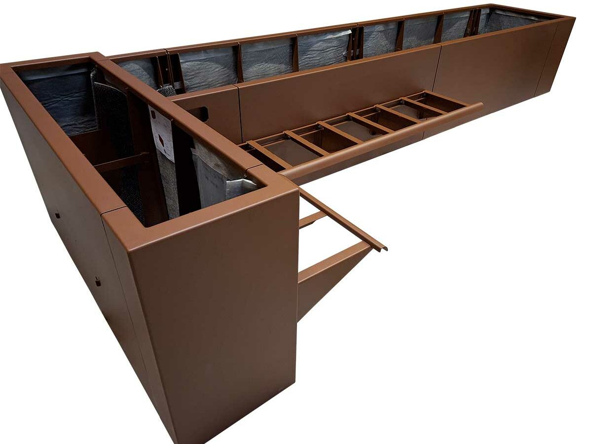 Steelab-E Grand ensemble de jardinières avec structure de banc en façade