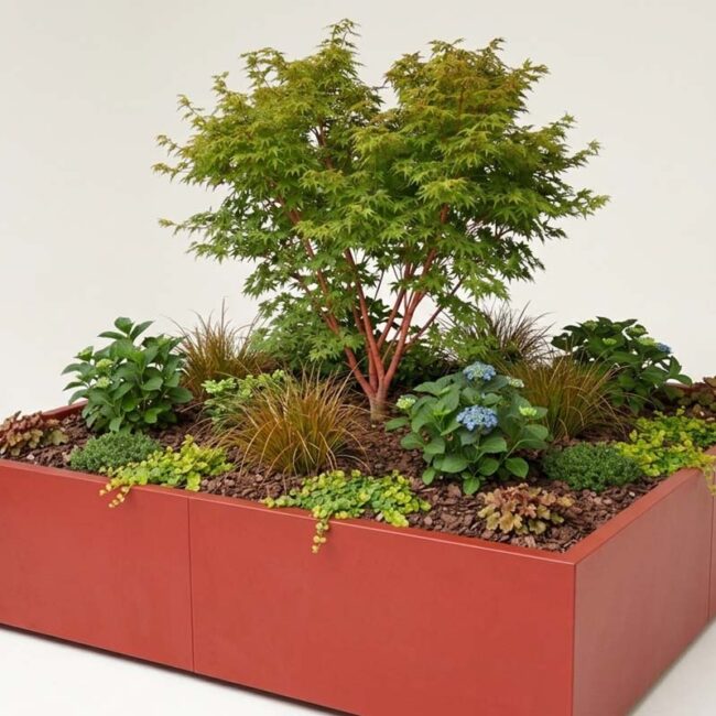 très grande jardinière STEELAB-E en 4 modules d'angle - végétalisé